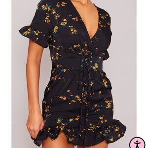 Black Floral Corset Swing Dress - PRETTYLITTLETHING (US SIZE 8)